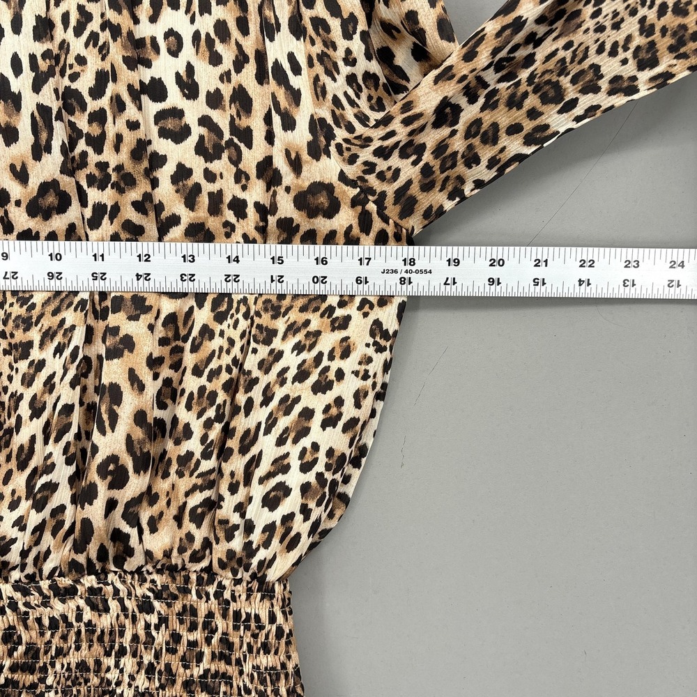 TCEC Dress Small Brown Leopard Long Sleeve Smocked Tiered Ruffle Fit Mini - Picture 4 of 11